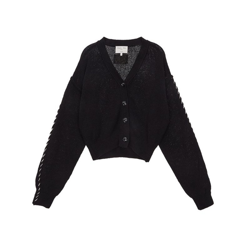 Matin Kim | SLEEVE STITCH CROP CARDIGAN | Black